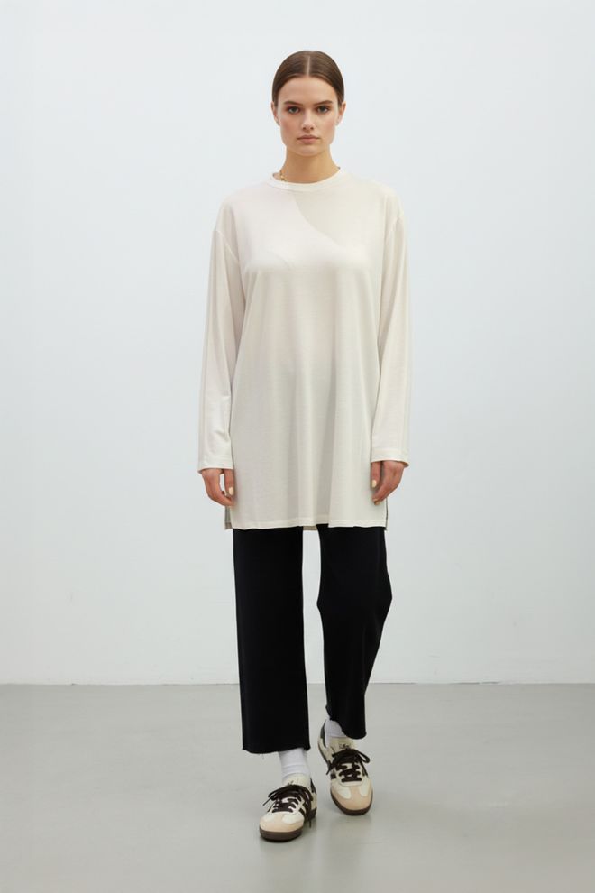 Puane Бежевая Скромная Туника Оверсайз С Длинными Рукавами Оптовая продажа одежды Скромный