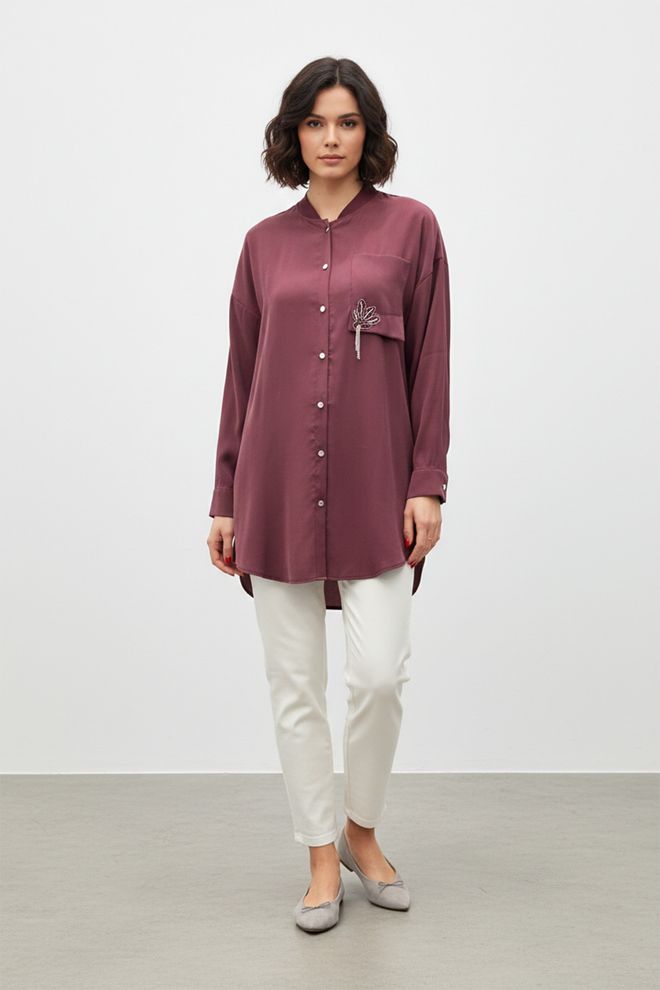 Puane Claret Red Oversized Fit Shirt With Shawl Collar Wholesale Clothing 1
