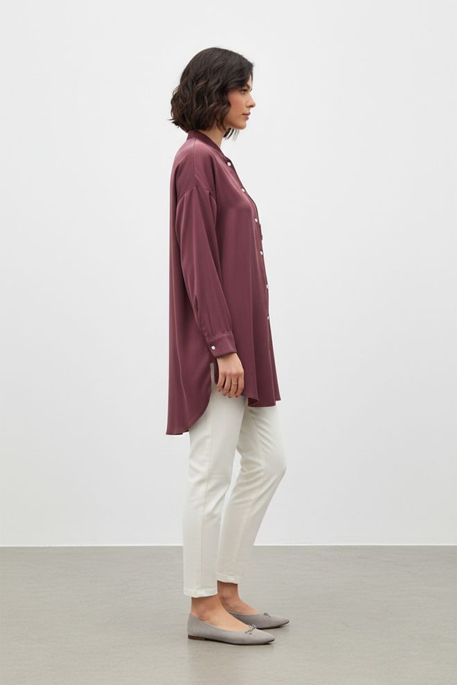 Puane Claret Red Oversized Fit Shirt With Shawl Collar Wholesale Clothing Lounge