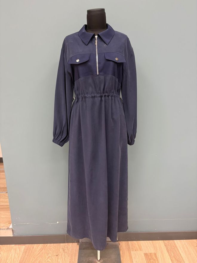 Puane Navy Blue Skromné Košeľové Šaty S Vrúbkovaným Golierom Veľkoobchod s oblečením Skromný