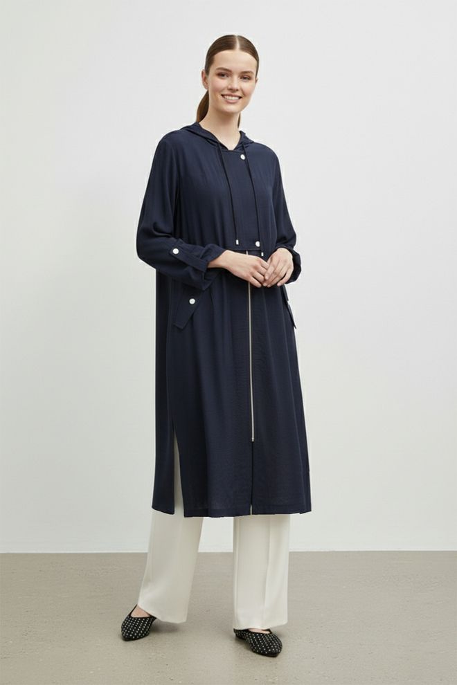 Puane Морскосиньо Палто С Качулка И Джоб С Капак Дрехи на едро Скромна мода