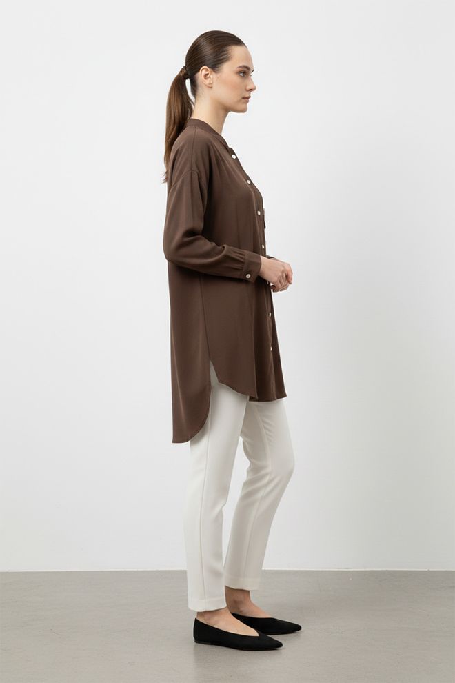 Puane Brown Casual Modest Elegant Shirt Wholesale Clothing 1