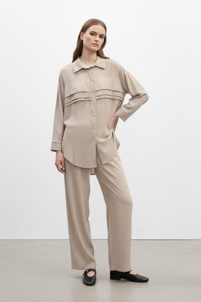 Puane Conjunto Bege Para Trabalho Casual Elegante E Festa Roupas por atacado Modesto