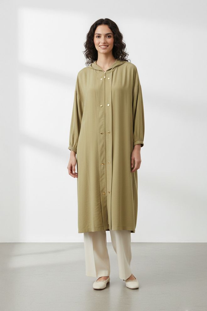 Puane Khaki Vest Lang Oversized Met Snap Sluiting Groothandel Kleding Bescheiden