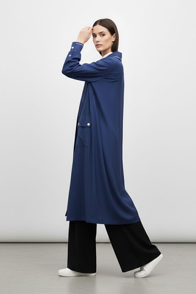 Puane Синьо Едноредово Дълго Палто С Цип Дрехи на едро Скромна мода