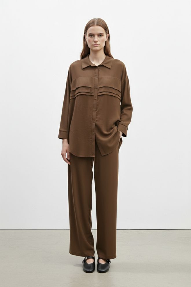 Puane Conjunto Castanho Elegante Modesto Casual Roupas por atacado Modesto