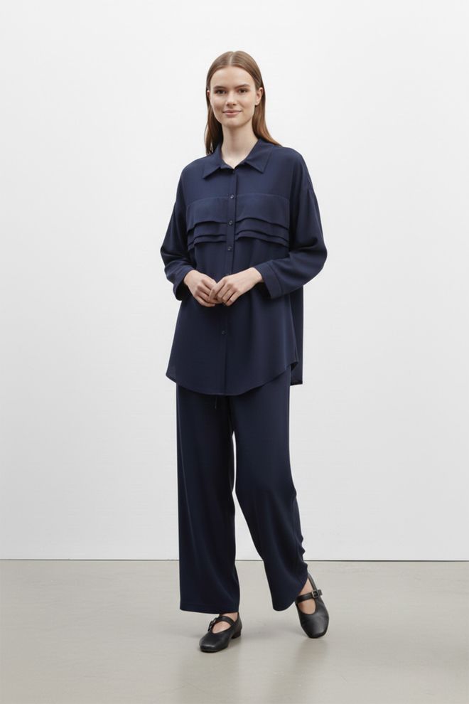 Puane Komplet Granatowy Skromny Palazzo Spodnie Oversize Hurtowa sprzedaż odzieży Skromny