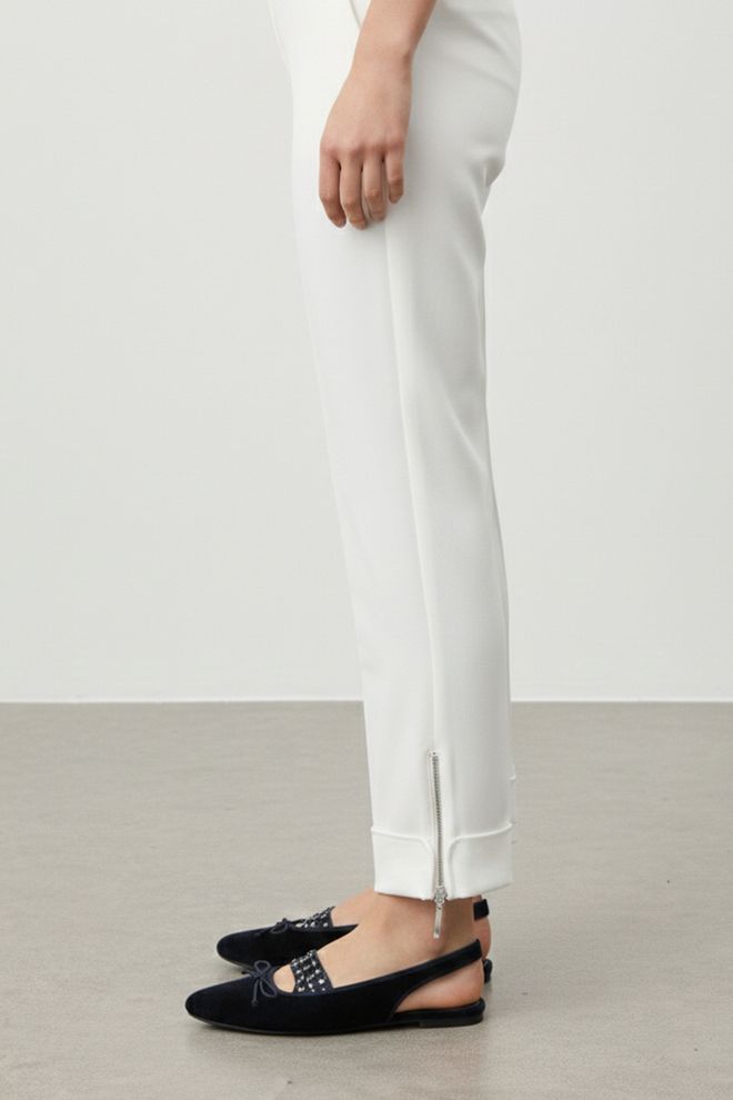 Puane White Cigarette Pants Cropped Mid Waist Wholesale Clothing 1