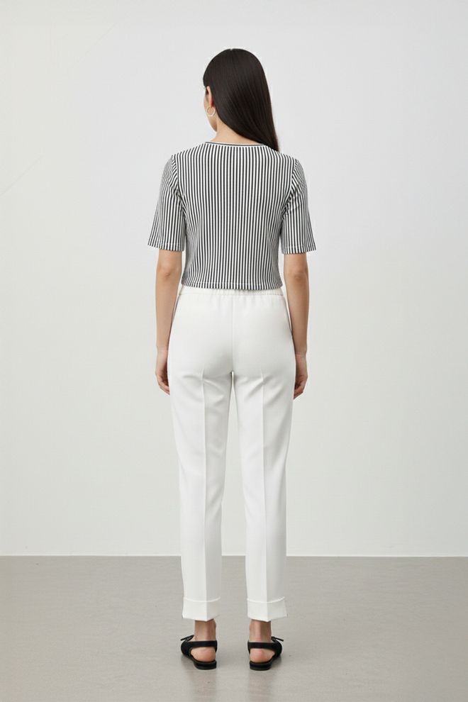 Puane White Cigarette Pants Cropped Mid Waist Wholesale Clothing Work