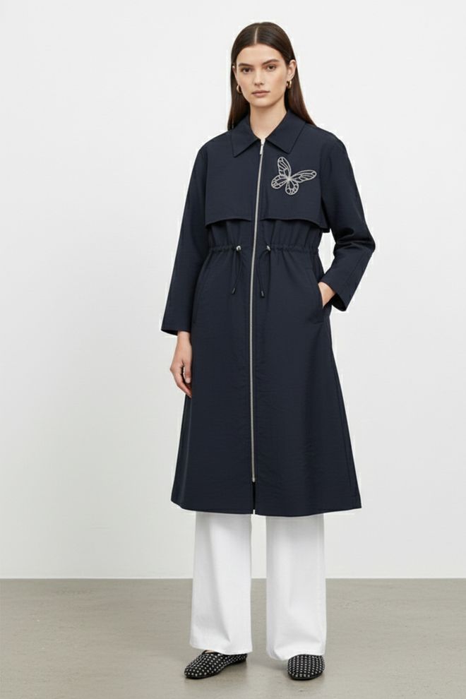 Puane Елегантно Едноредово Морскосиньо Палто Дрехи на едро Скромна мода