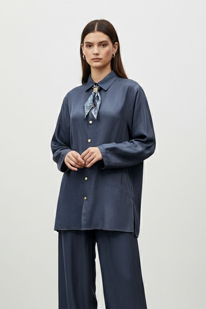 Puane Granatowy Elegancki Zestaw Palazzo Paisley Hurtowa sprzedaż odzieży Skromny