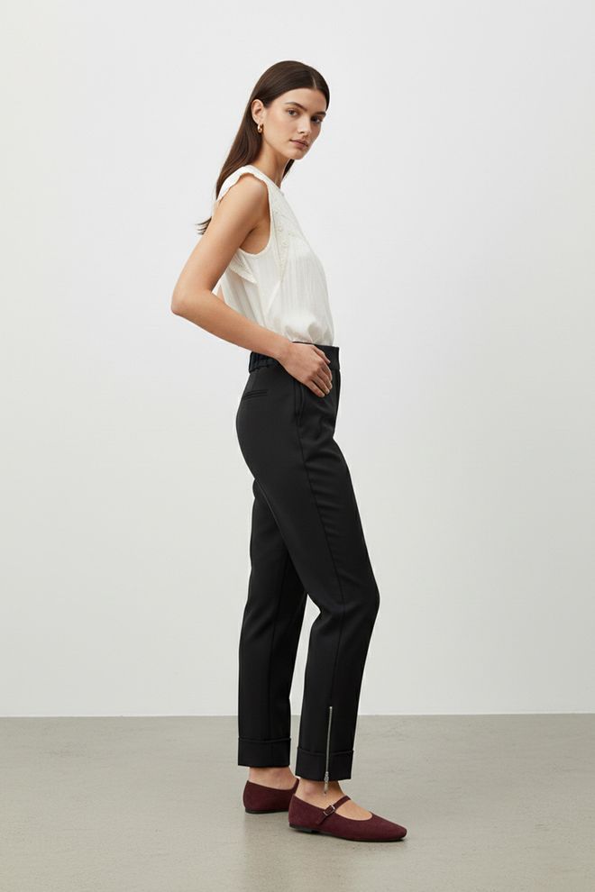 Puane Black Cigarette Pants With Mid Waist And Welt Pockets Wholesale Clothing 1