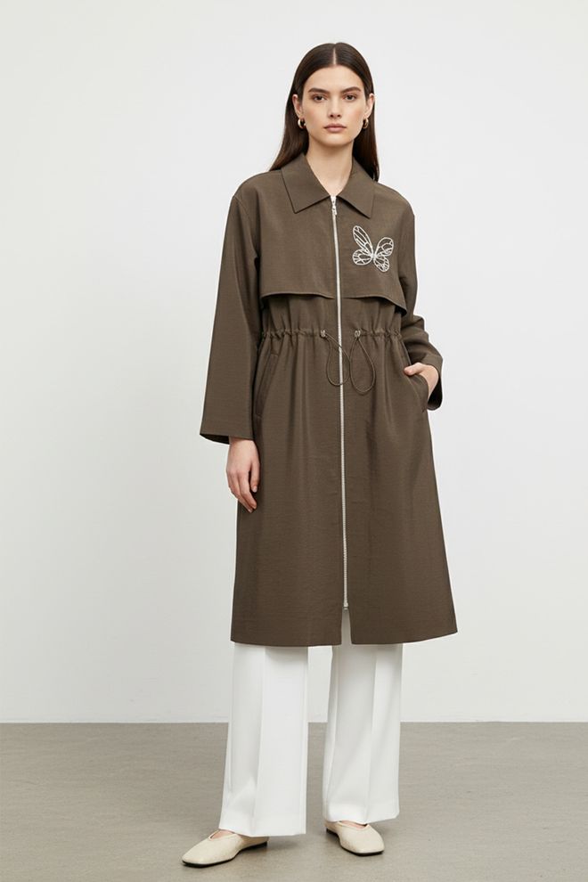 Puane Кафяво Едноредово Дълго Палто Дрехи на едро Небрежен