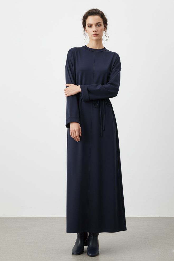 Puane Marineblauw Bescheiden Elegante Shift Jurk Groothandel Kleding Bescheiden