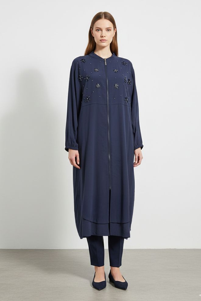 Puane Mornarsko Plava Kardigan Sa Šal Ovratnikom I Patent Zatvaračem Veleprodaja odjeće Skroman