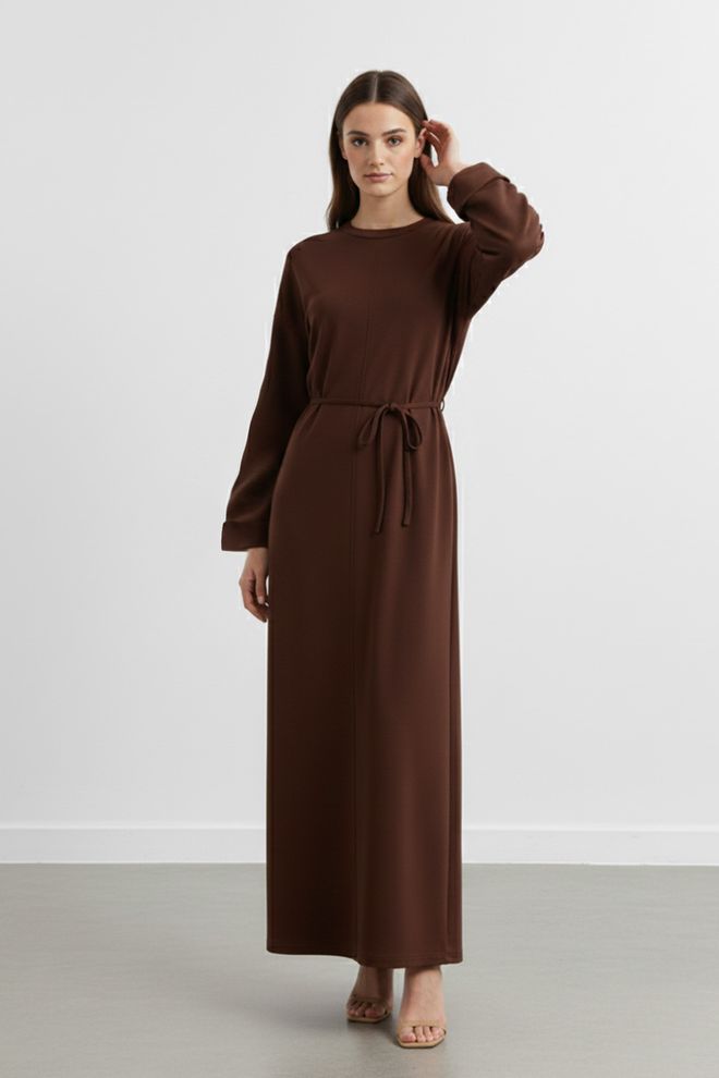 Puane Rjava Skromna Pulover Obleka Z Dolgimi Rokavi Oblačila na debelo Skromno