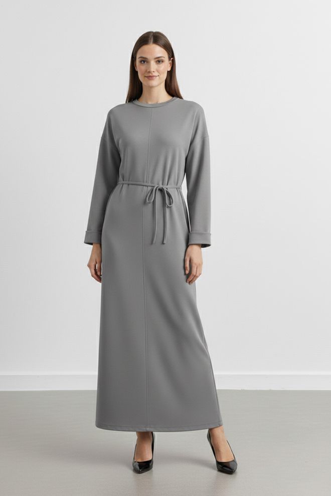 Puane Siva Skromno Dolžina Do Tal Pulover Obleka Dolgi Rokav Oblačila na debelo Skromno