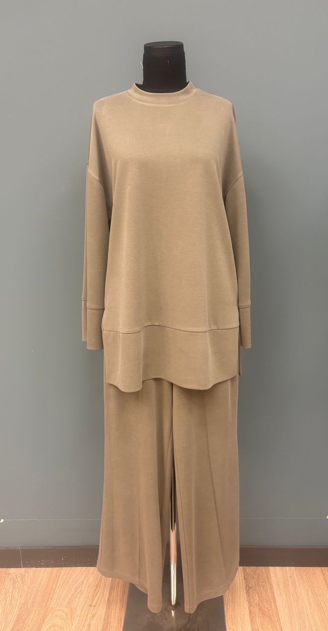 Puane Conjunto Bege Elegante Oversized Palazzo Roupas por atacado Modesto