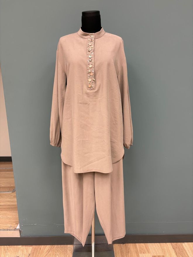 Puane Conjunto Étnico Elegante Bege Para Trabalho E Festa Roupas por atacado Modesto