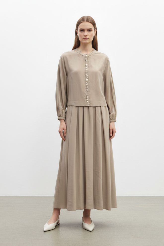 Puane Conjunto Bege Elegante Modesto Roupas por atacado Modesto