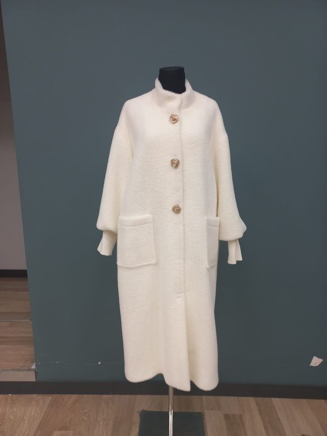 Puane Ασπρο Κομψό Μονόστηλο Παλτό Με Oversized Εφαρμογή Χονδρικό εμπόριο ενδυμάτων Casual