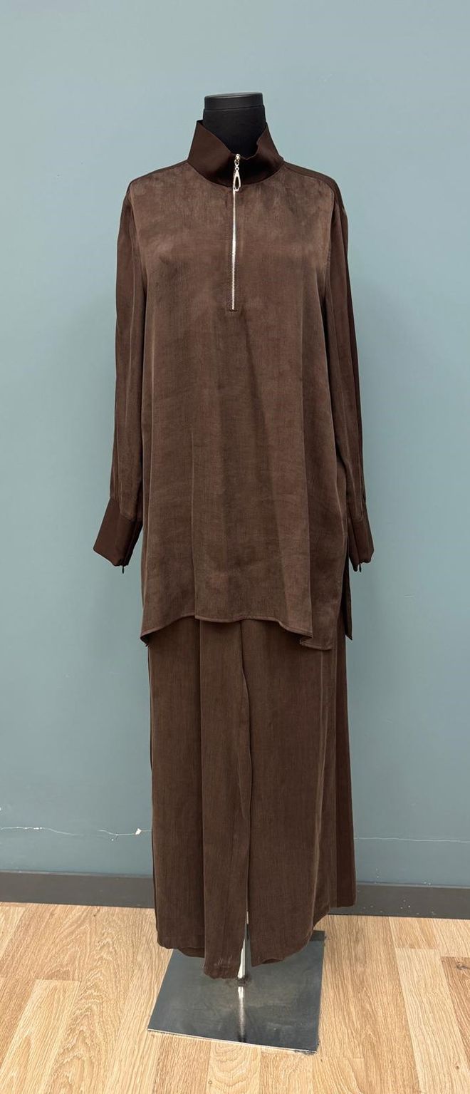Puane Tuta Marrone Oversize Con Cerniera Palazzo Abbigliamento all'ingrosso Modesto