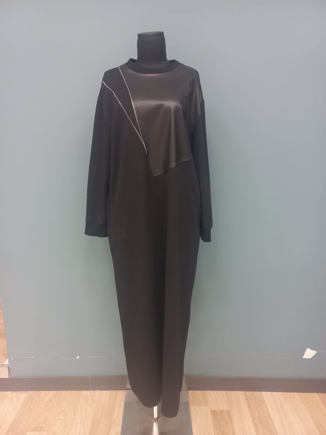 Puane Black Maxi Sweater Dress With Long Straight Sleeves Wholesale Clothing Modest