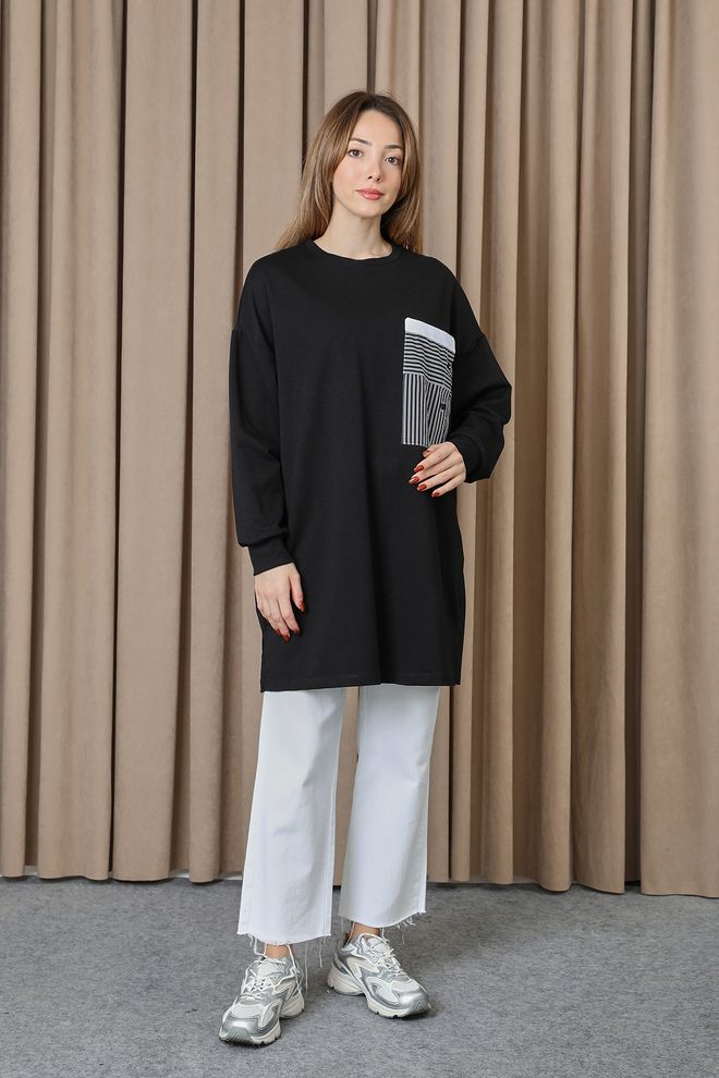 Puane Tuta Nera Casual Sportiva Modesta Vestibilità Oversize Abbigliamento all'ingrosso Modesto