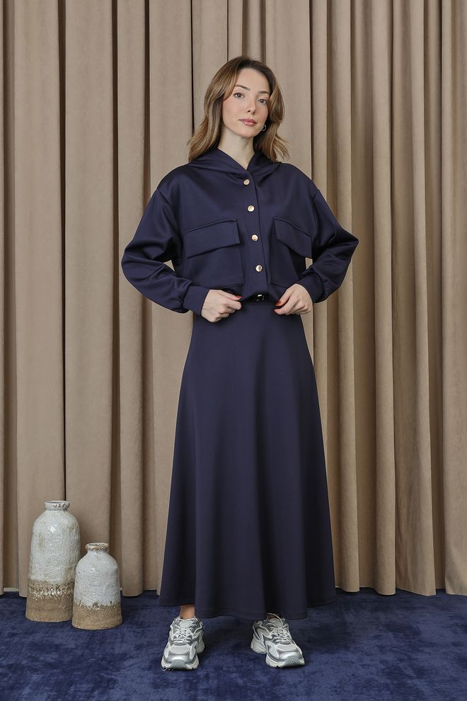 Puane Tuta Sportiva Casual Blu Navy In Vestibilità Oversize Abbigliamento all'ingrosso Modesto