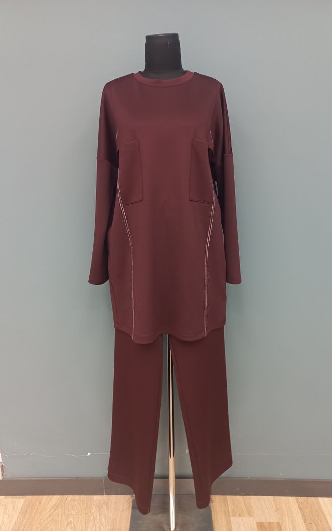 Puane Tuta Bordeaux Modesto Casual Sportivo Palazzo Abbigliamento all'ingrosso Modesto