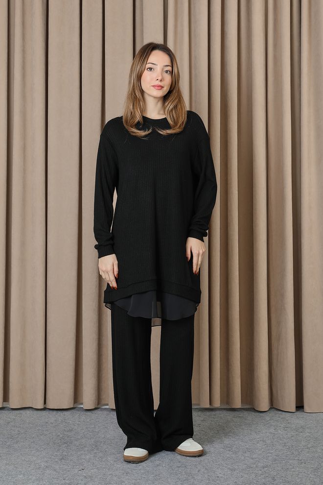 Puane Zwart Oversized Trainingspak Met Palazzo Broek Groothandel Kleding Bescheiden