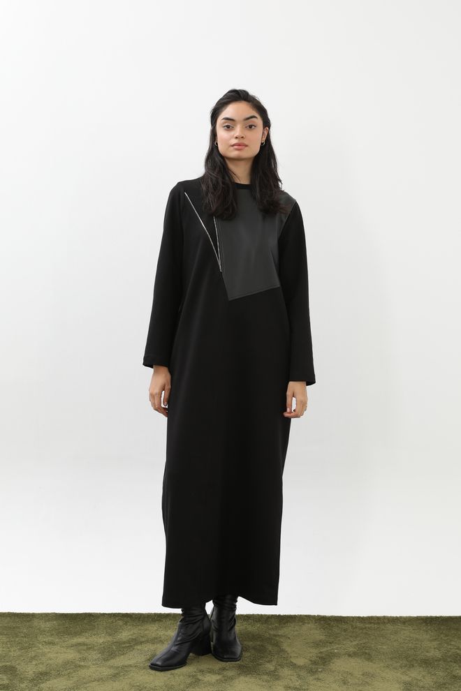 Puane Zwarte Bescheiden Elegante Formele Kaftan Jurk Groothandel Kleding Bescheiden
