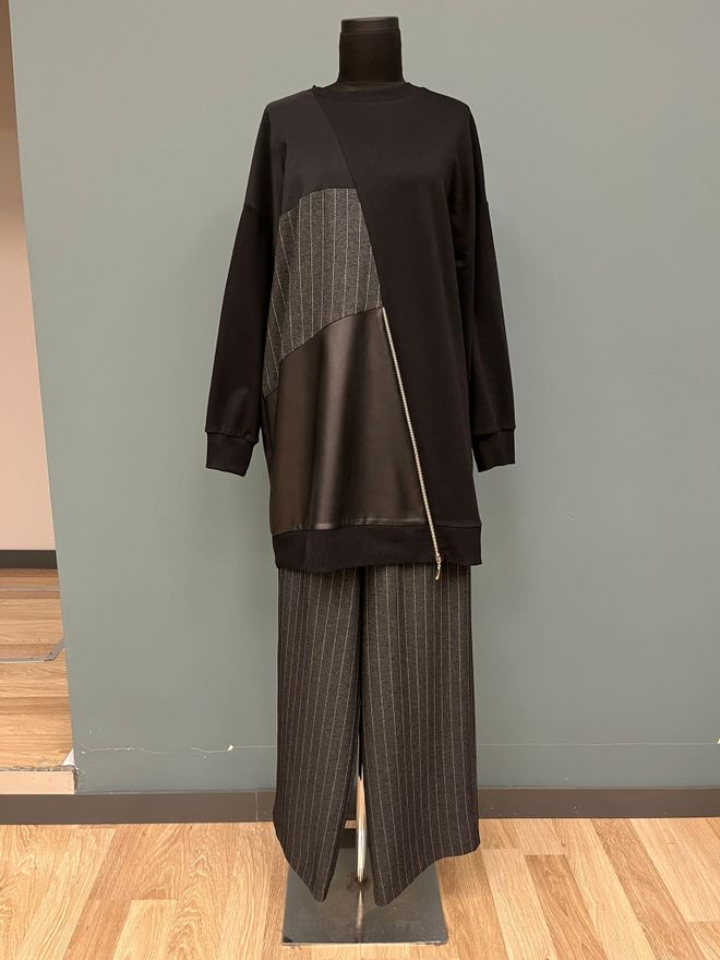 Puane Čierny Oversized Set Culottes Veľkoobchod s oblečením Skromný