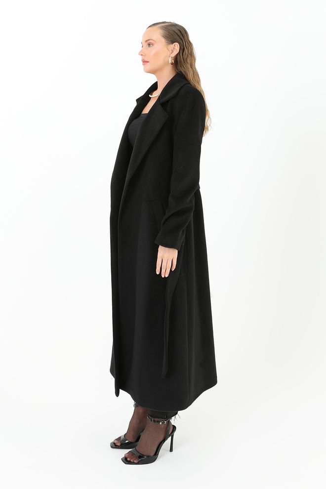 Puane Black Elegant Wrapover Single Breasted Coat Wholesale Clothing 1