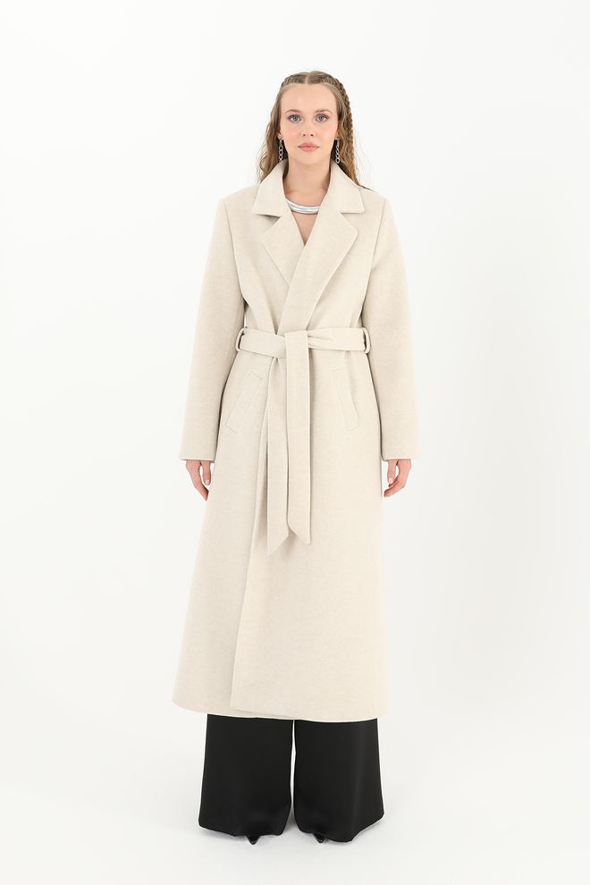 Puane Beige Elegant Single Breasted Wrapover Coat Wholesale Clothing 1