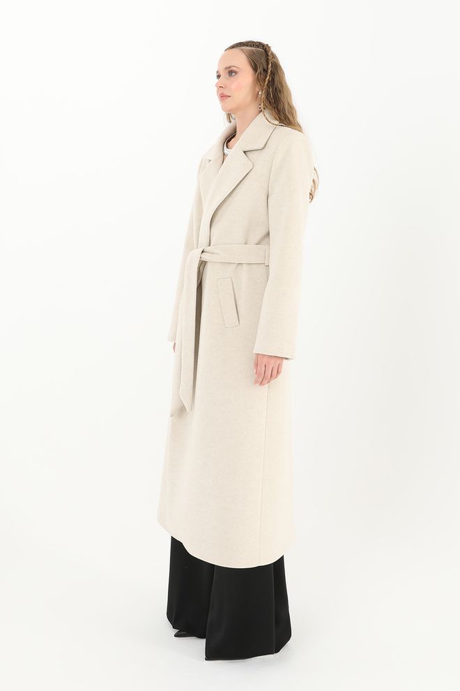 Puane Beige Elegant Single Breasted Wrapover Coat Wholesale Clothing Work
