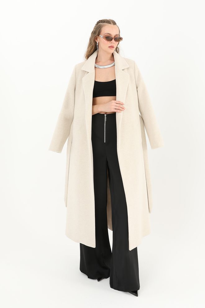 Puane Beige Elegante Single breasted Wrapover Jas Groothandel Kleding Casual