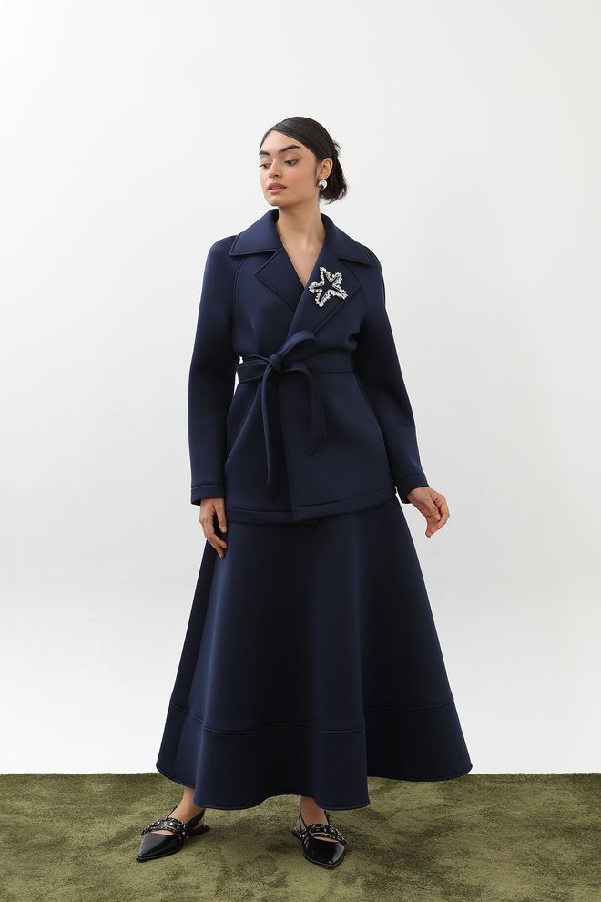 Puane Set Blu Navy Elegante Formale Per Lavoro E Festa Abbigliamento all'ingrosso Modesto