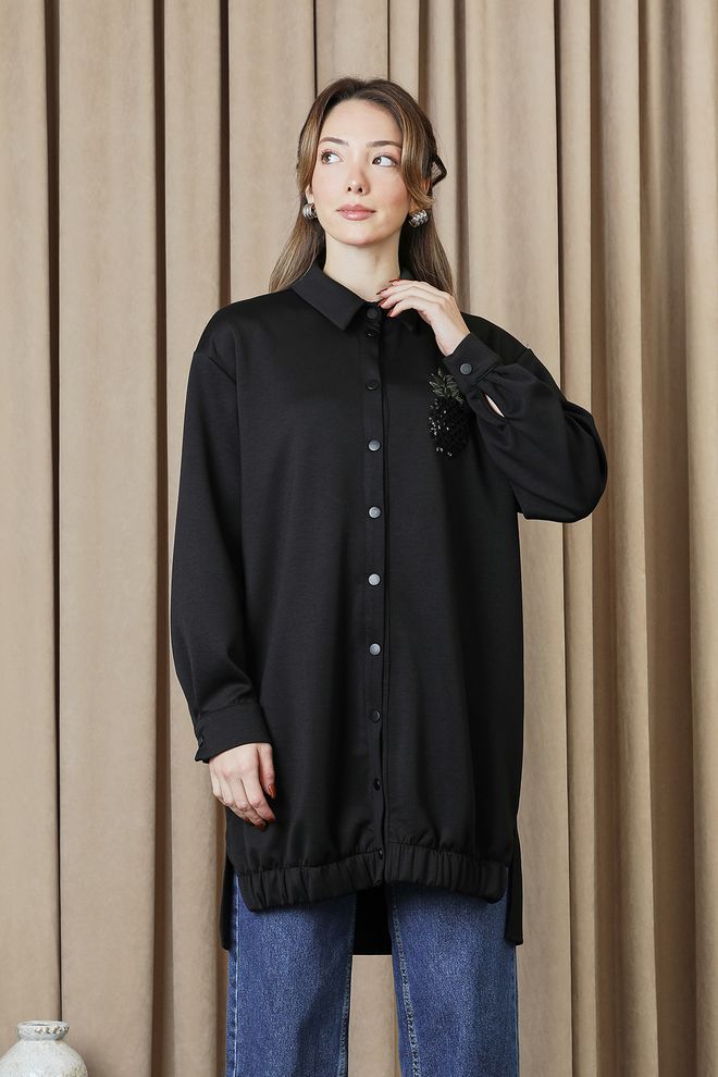 Puane Zwarte Tuniek Met Polohals En Oversized Pasvorm Groothandel Kleding Bescheiden