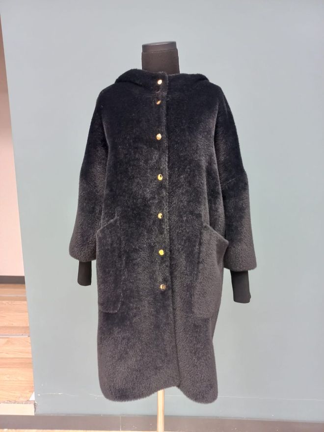 Puane Cappotto Teddy Nero Con Cappuccio E Vestibilità Oversize Abbigliamento all'ingrosso Casuale