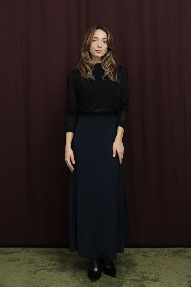 Puane Gonna Blu Navy Svasato Maxi Vita Alta Abbigliamento all'ingrosso Modesto