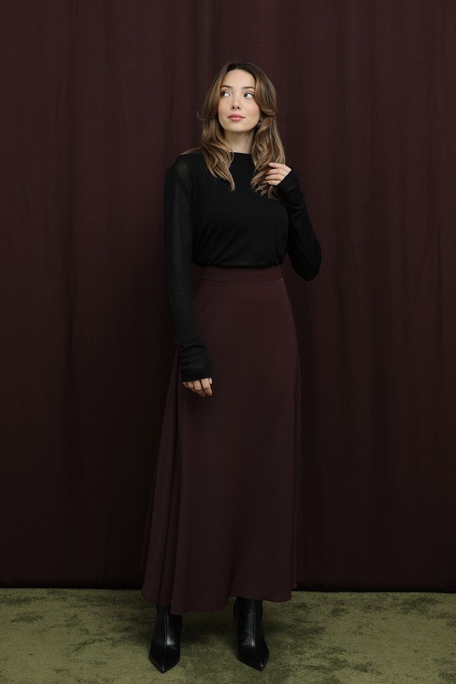 Puane Καφέ Απλή Κομψή Μάξι Φούστα Με Μέση Μέση Χονδρικό εμπόριο ενδυμάτων Απλό