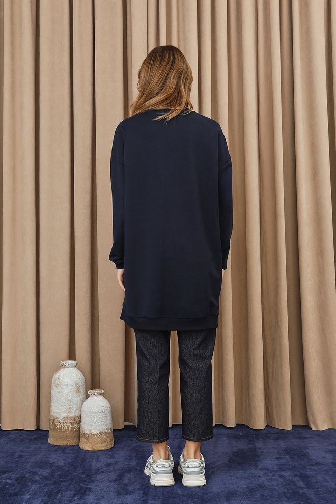 Puane Navy Blue Oversized Casual Tunic With Patchwork Wholesale Clothing Casual