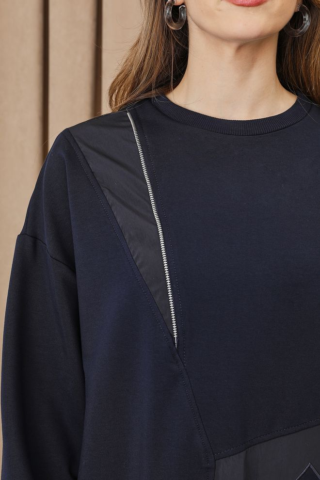 Puane Navy Blue Oversized Casual Tunic With Patchwork Wholesale Clothing 5