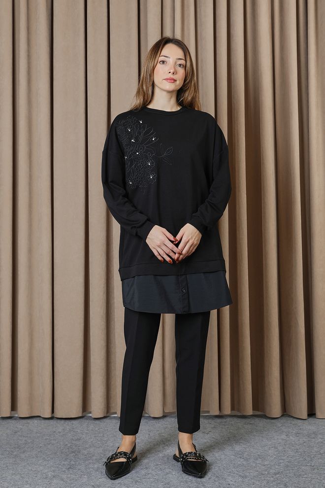Puane Black Oversized Fit Casual Tunic Wholesale Clothing 1