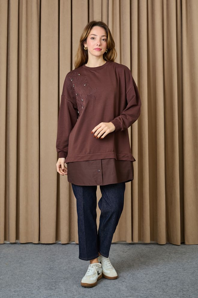 Puane Brown Floral Oversized Fit Tunic For Fall And Winter Wholesale Clothing 1