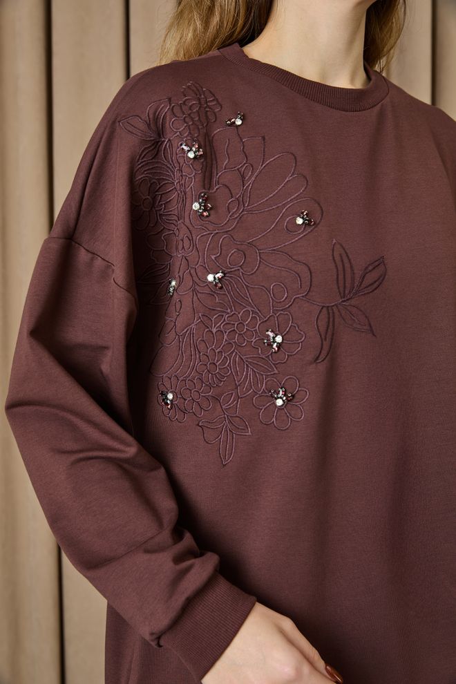 Puane Brown Floral Oversized Fit Tunic For Fall And Winter Wholesale Clothing 5