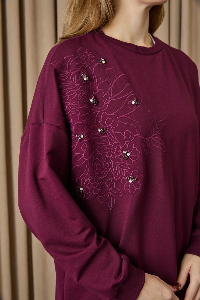 Puane Claret Red Floral Buttoned Tunic Long Sleeve Oversized Wholesale Clothing 5