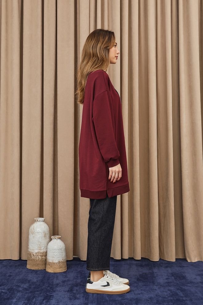 Puane Claret Red Tunic Oversized Pull On Long Sleeve Wholesale Clothing Spring
