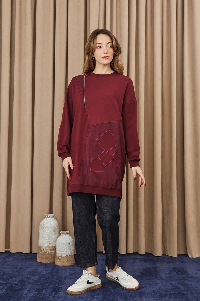 Puane Claret Red Tunic Oversized Pull On Long Sleeve Wholesale Clothing 1